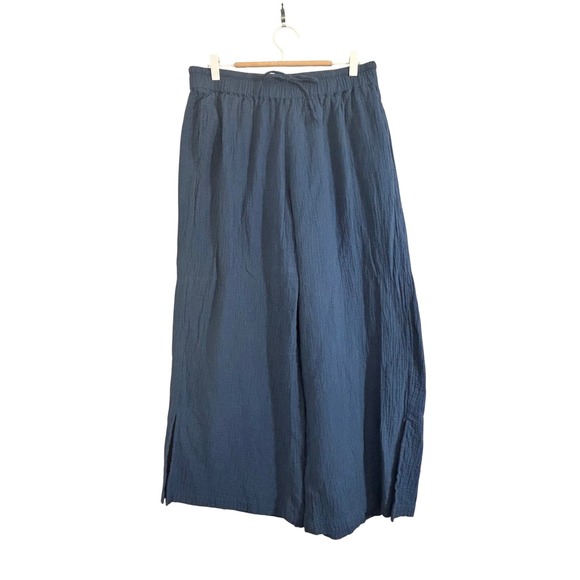 Pact Women's Blue Gauze Wide Leg Palazzo Pants Drawstring Waist Size L - Picture 6 of 13